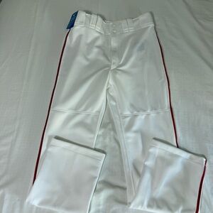 NWT Mizuno Pro White Baseball Pants Red Piping Mens Medium Performance Hemmed